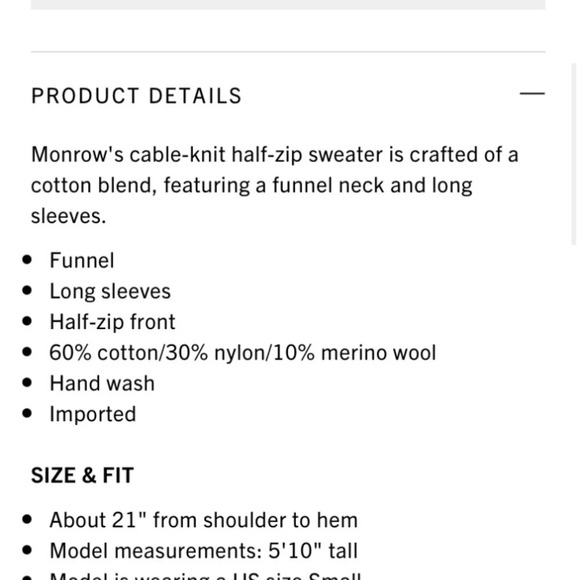 Monrow Cable Knit Half Zip Sweater Cream Large - Picture 5 of 12